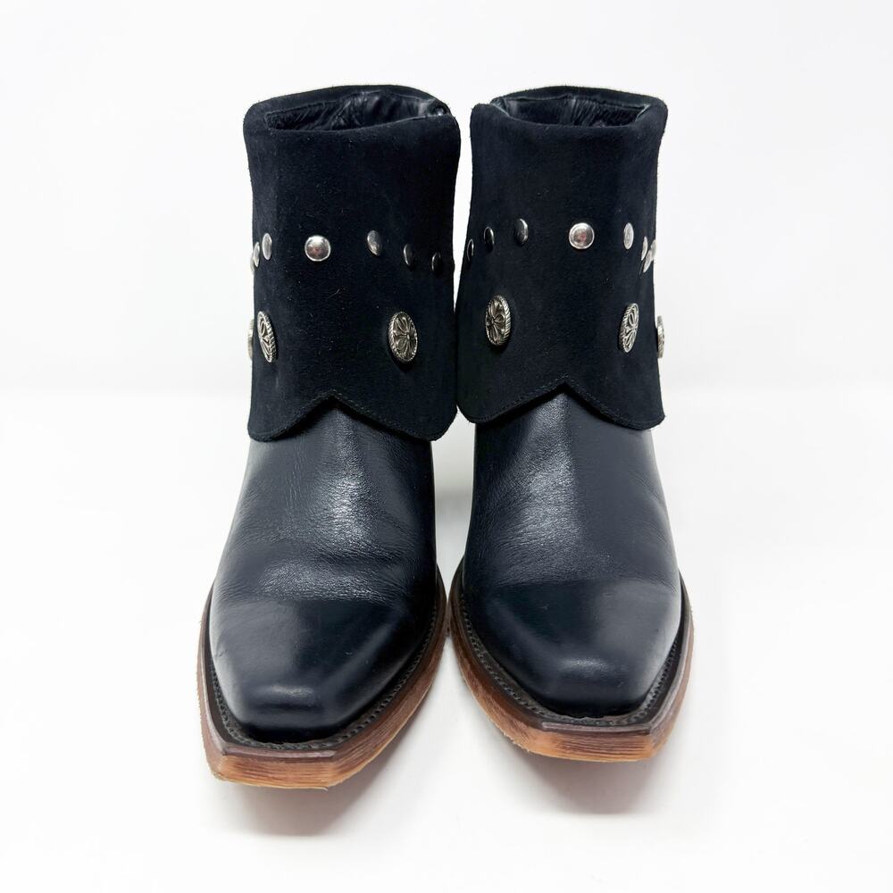 Justin X Reba Black Leather & Suede Western Ankle Boots Women's Size 9 - Picture 2 of 9